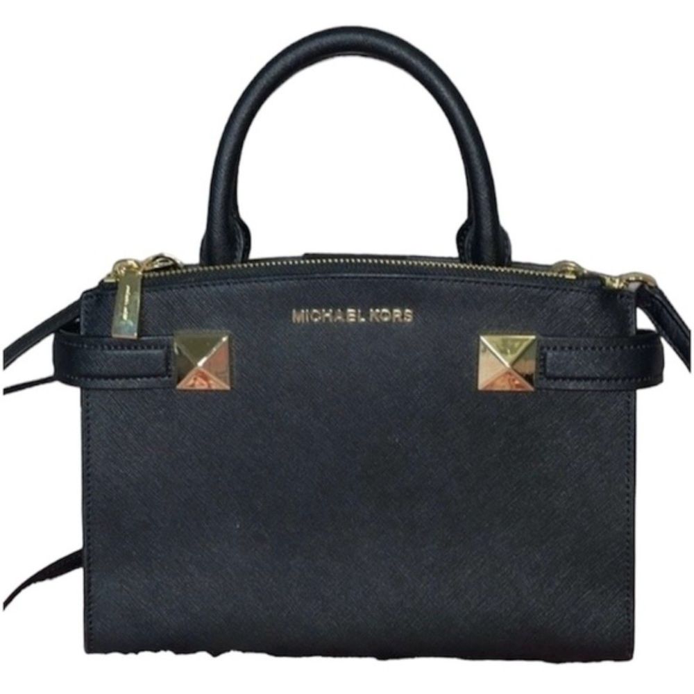 Michael Kors Black Leather Karla Small EW Satchel Crossbody Bag